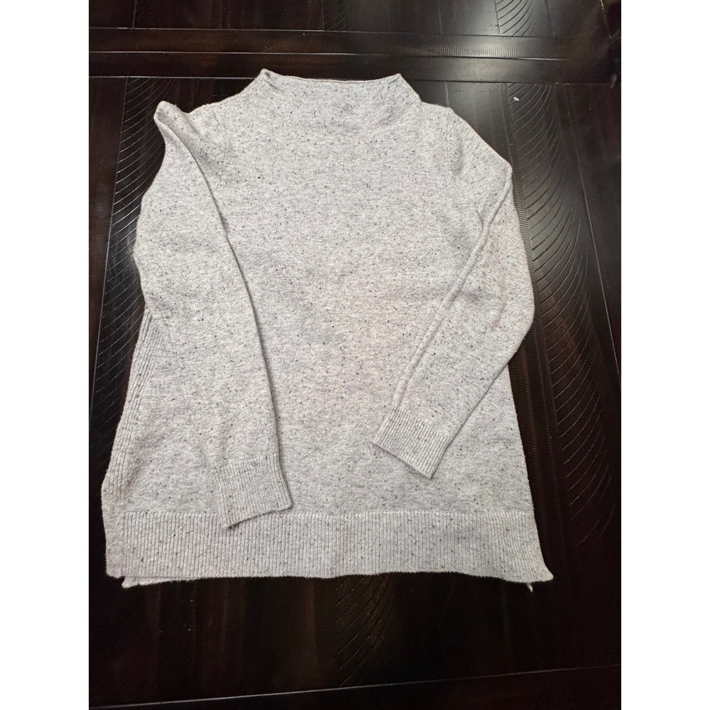 Loft Womens Gray Speckled Mock Neck Knit Sweater Size S Long Sleeve Ribbed Trim